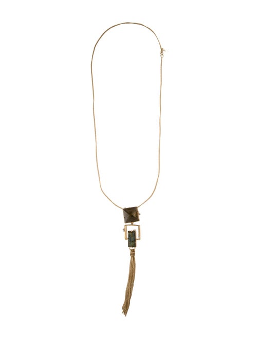 Alexis Bittar Abalone & Crystal Geometric Tassel Pendant Necklace
