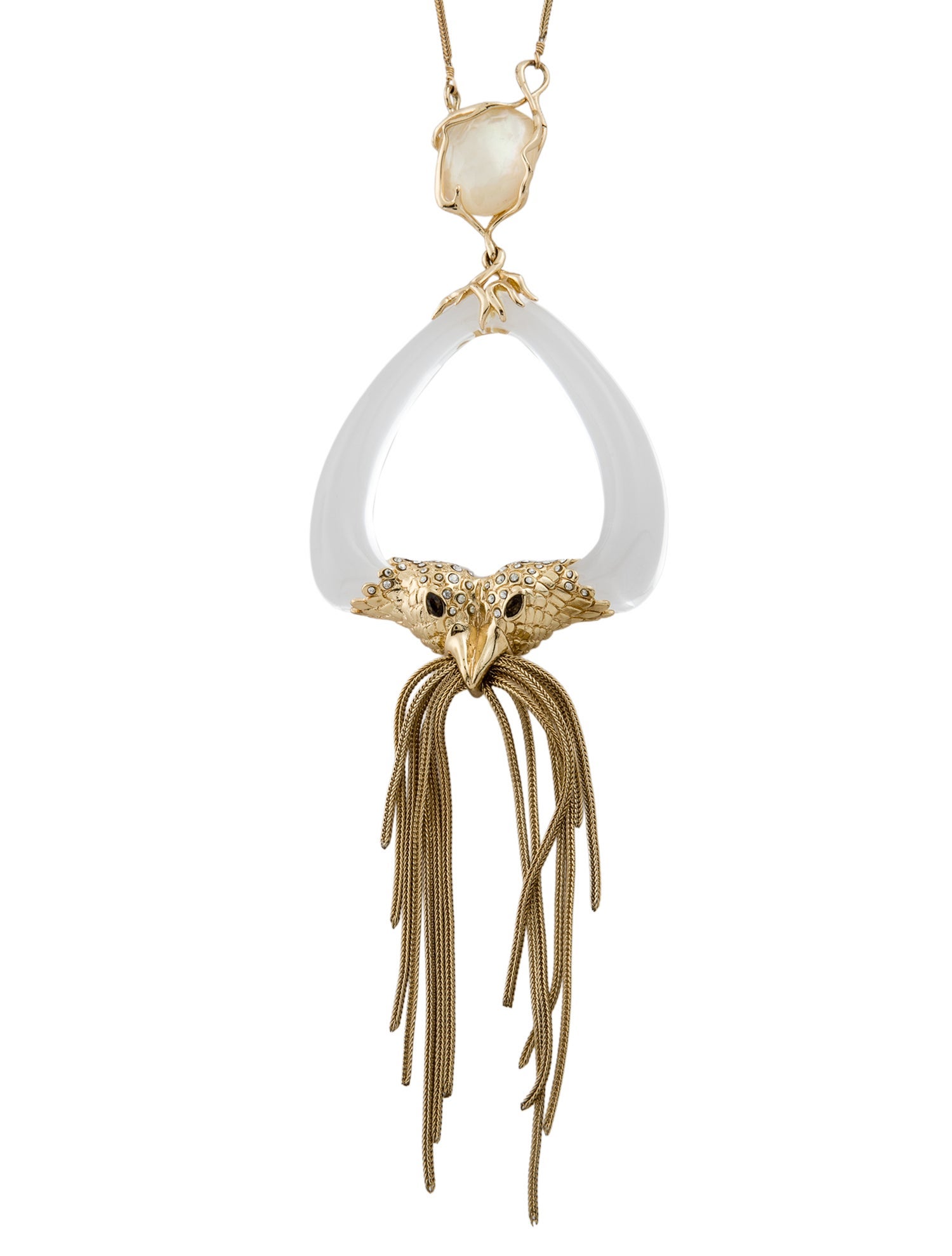Alexis Bittar Mother-Of-Pearl, Lucite, & Crystal Bird Tassel Necklace