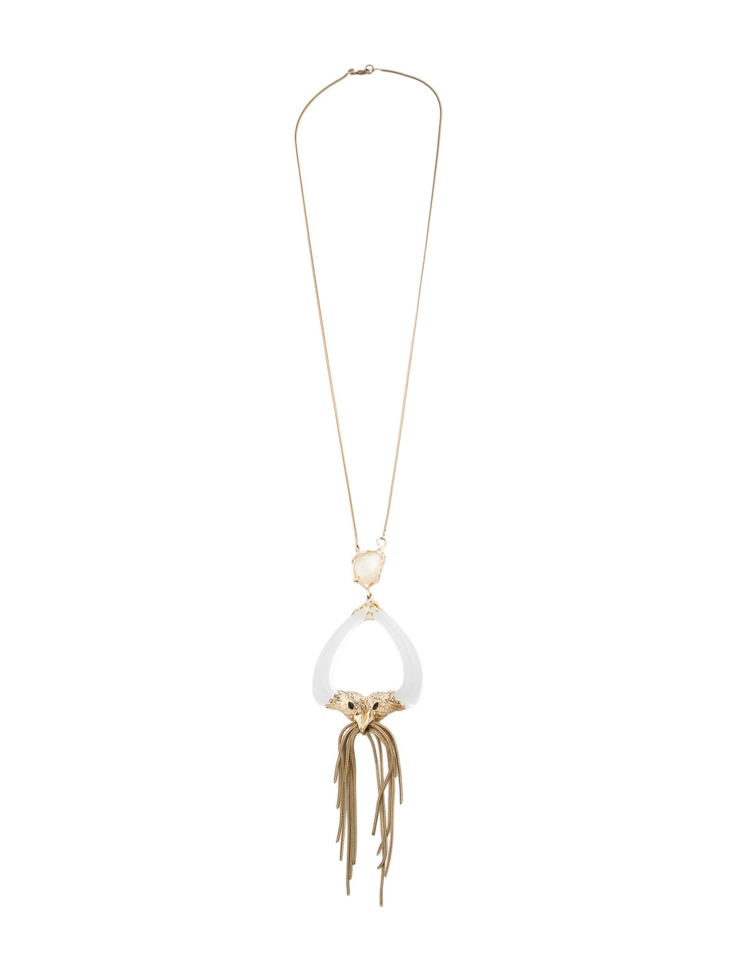 Alexis Bittar Mother-Of-Pearl, Lucite, & Crystal Bird Tassel Necklace