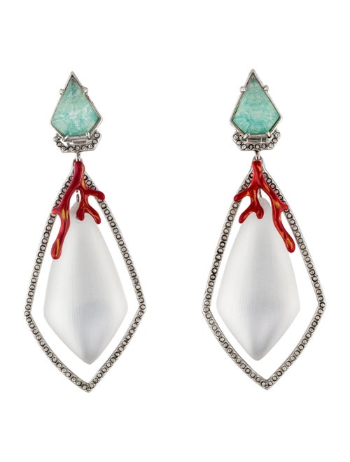 Alexis Bittar Archive Lucite, Coral & Crystal Frame Drop Eearrings