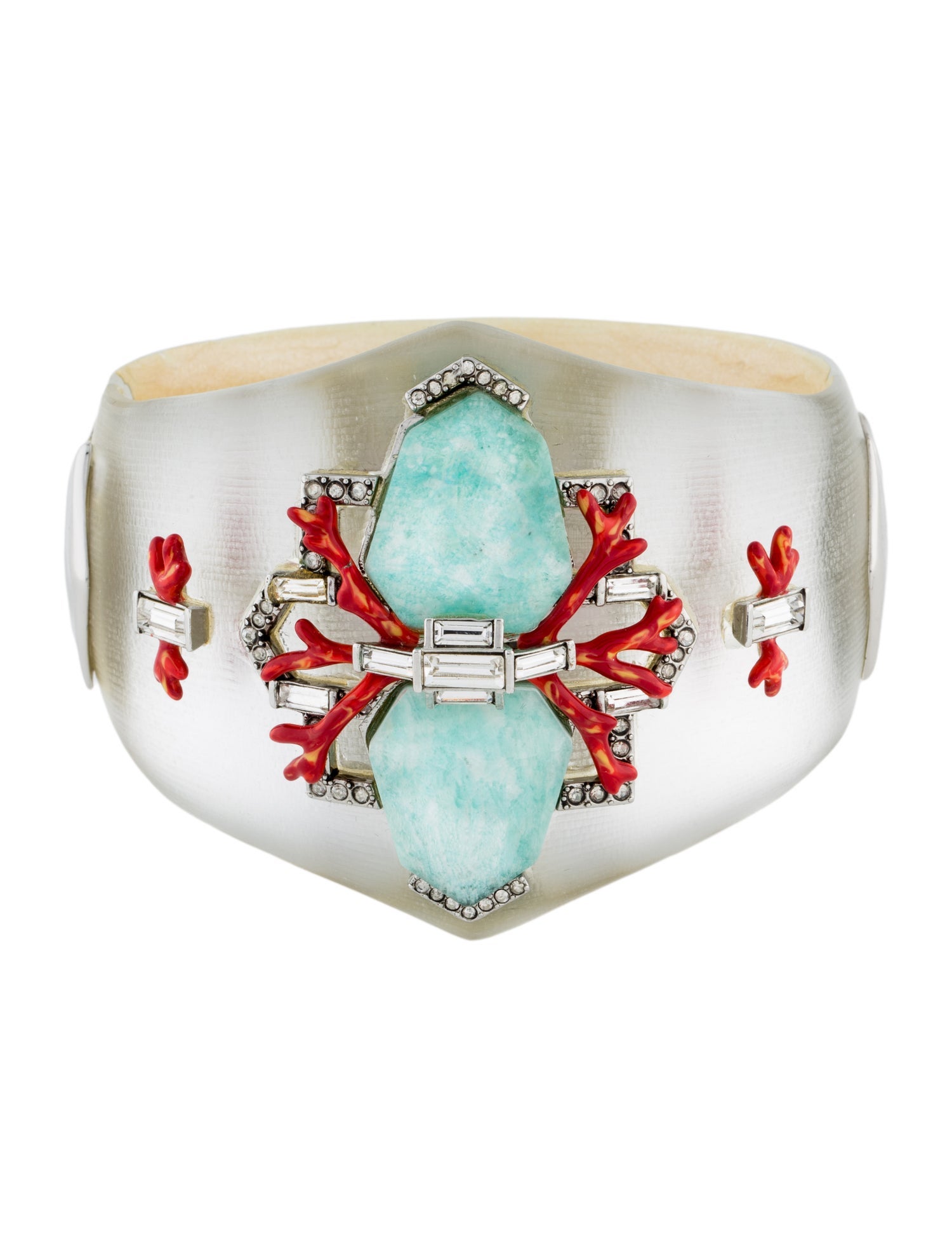 Alexis Bittar Crystal, Lucite & Coral Deco Hinged Bracelet