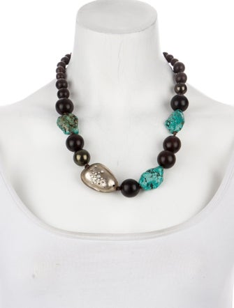 Alexis Bittar Faux Pearl, Wood & Crystal Bead Collar Necklace