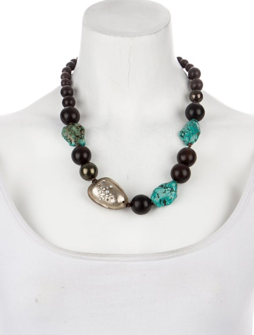 Alexis Bittar Faux Pearl, Wood & Crystal Bead Collar Necklace