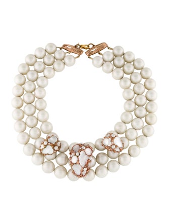 Alexis Bittar Faux Pearl, Lucite & Crystal Collar Necklace