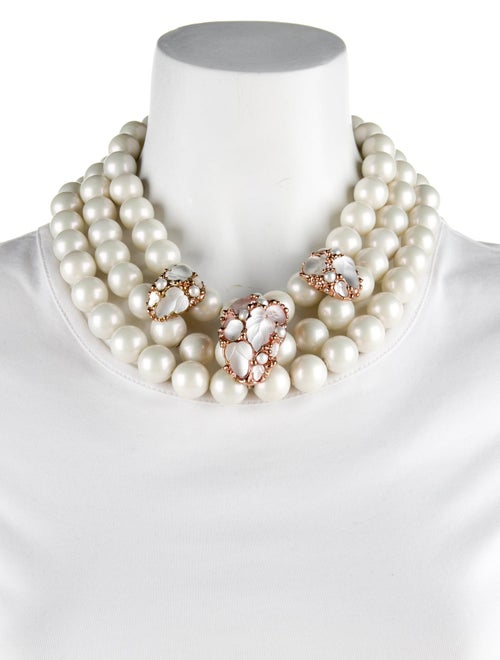 Alexis Bittar Faux Pearl, Lucite & Crystal Collar Necklace