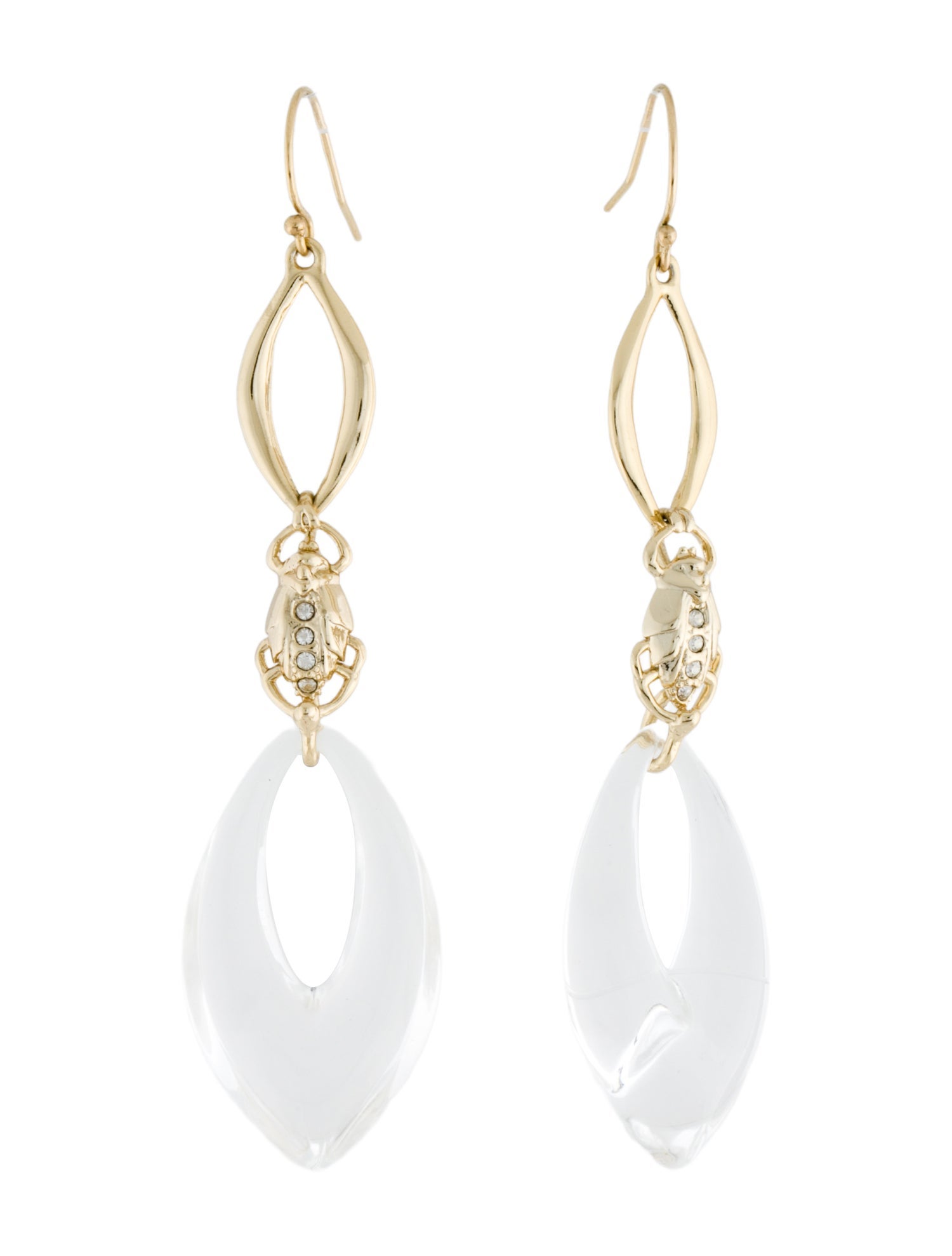 Alexis Bittar Coral Deco Lucite & Crystal Beetle Link Drop Earrings