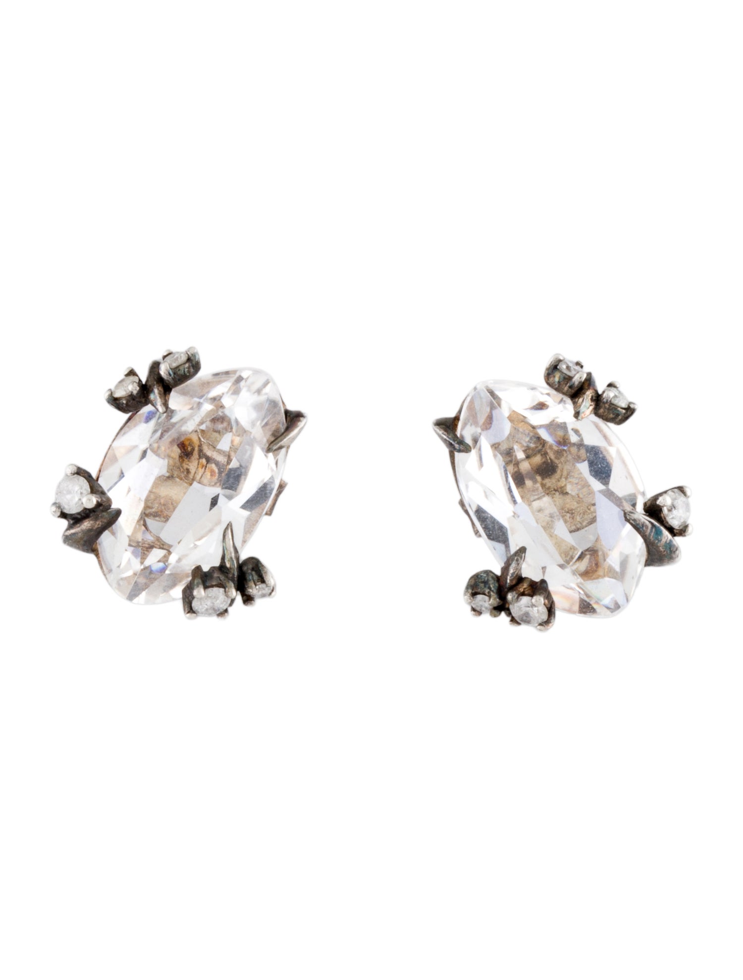 Alexis Bittar Quartz & Diamond Silver Ice Stud Earrings