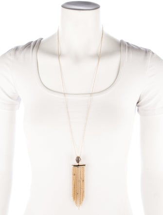 Alexis Bittar Mother of Pearl Doublet & Crystal Studded Tassel Pendant Necklace