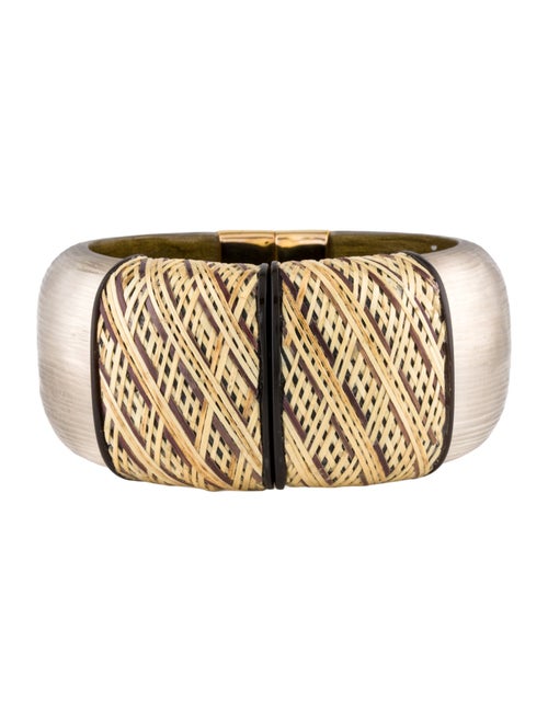 Alexis Bittar Raffia & Lucite Hinged Bangle Bracelet