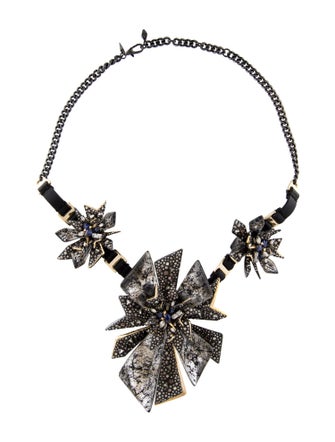 Alexis Bittar Crystal Encrusted, Lucite & Leather Flower Bib Necklace