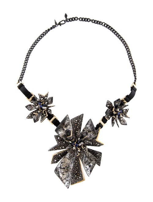 Alexis Bittar Crystal Encrusted, Lucite & Leather Flower Bib Necklace
