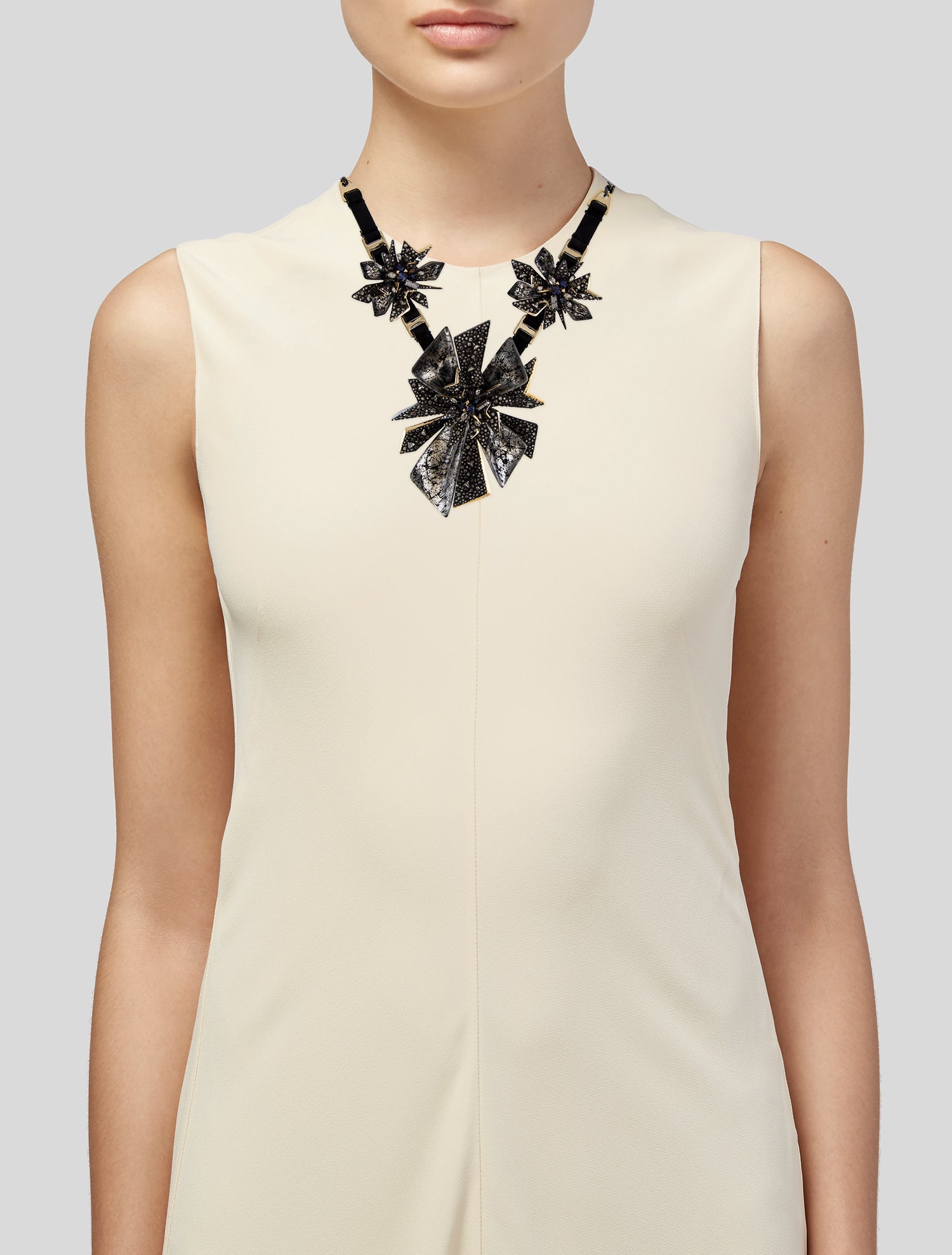 Alexis Bittar Crystal Encrusted, Lucite & Leather Flower Bib Necklace