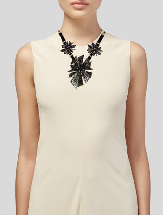 Alexis Bittar Crystal Encrusted, Lucite & Leather Flower Bib Necklace