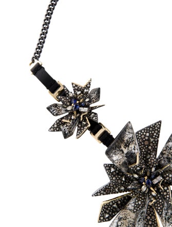 Alexis Bittar Crystal Encrusted, Lucite & Leather Flower Bib Necklace