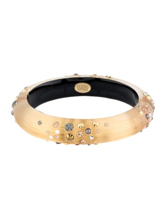 Alexis Bittar Faux Pearl & Crystal Dusted Lucite Hinged Bangle