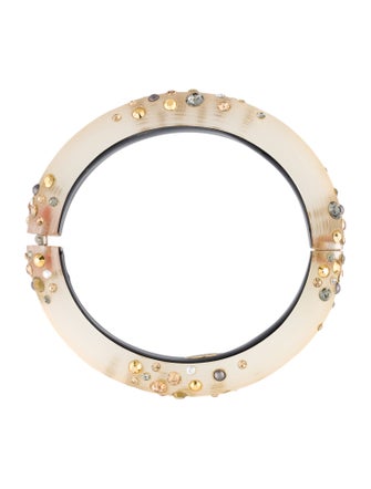 Alexis Bittar Faux Pearl & Crystal Dusted Lucite Hinged Bangle