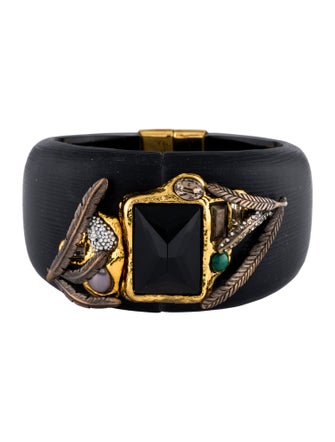 Alexis Bittar Faux Pearl, Lucite & Crystal Hinged Bangle Bracelet