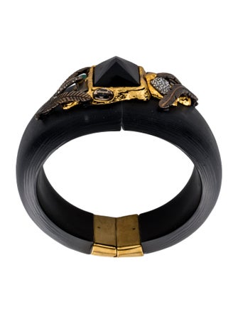 Alexis Bittar Faux Pearl, Lucite & Crystal Hinged Bangle Bracelet