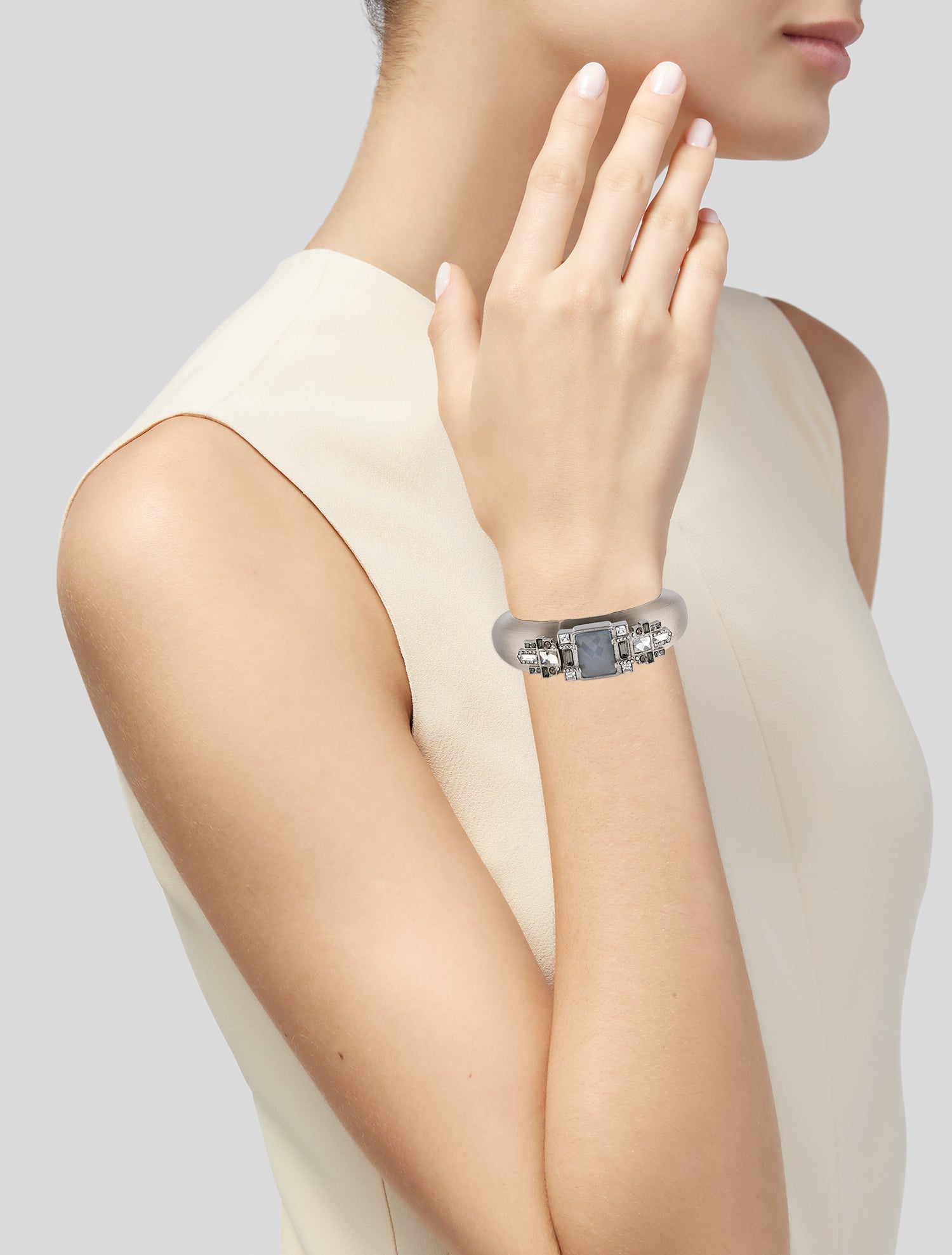 Alexis Bittar Lucite & Crystal Hinged Bangle Bracelet