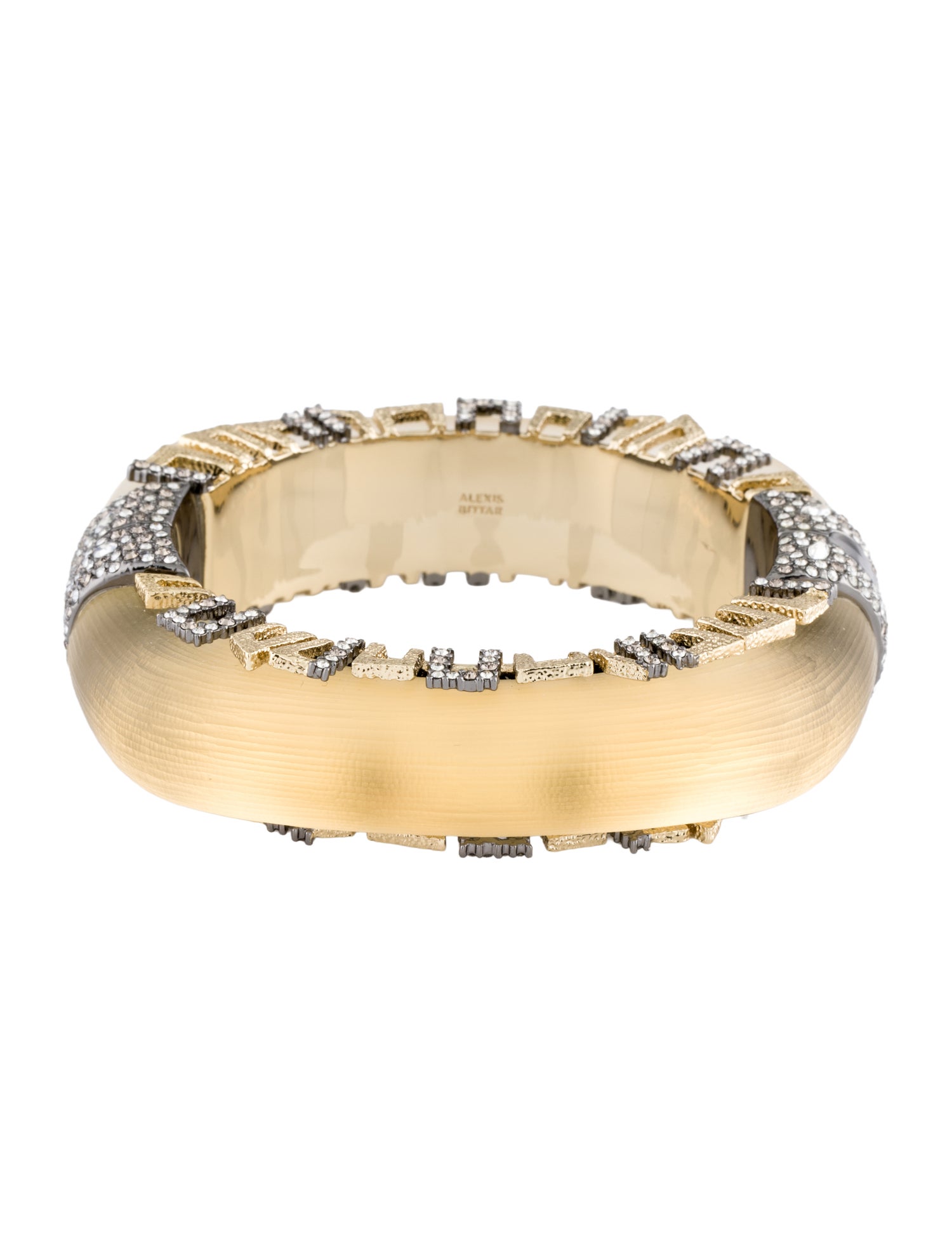 Alexis Bittar Lucite & Crystal Brutalist Soft Square Hinged Bangle