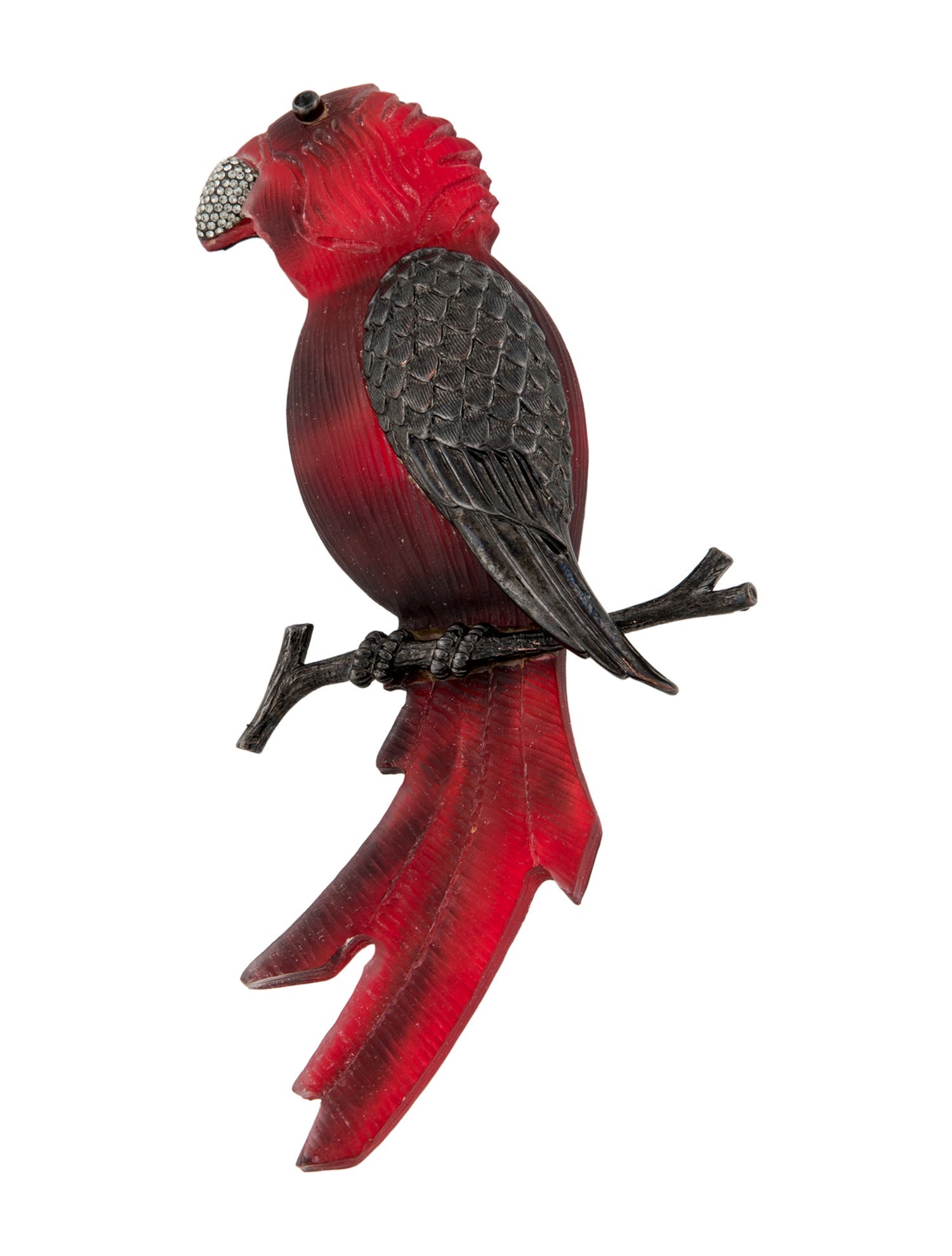 Alexis Bittar Lucite & Crystal Parrot Brooch