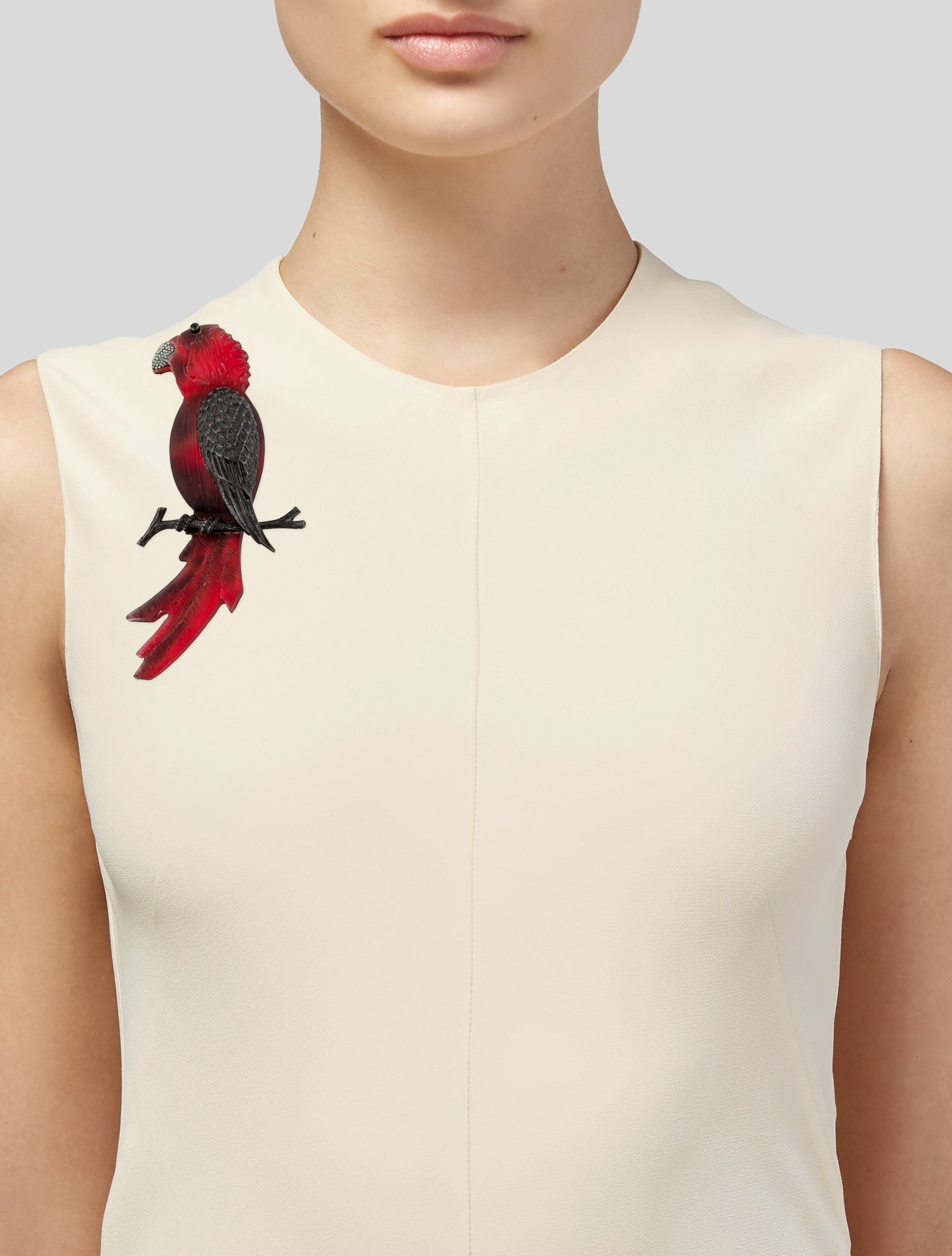 Alexis Bittar Lucite & Crystal Parrot Brooch