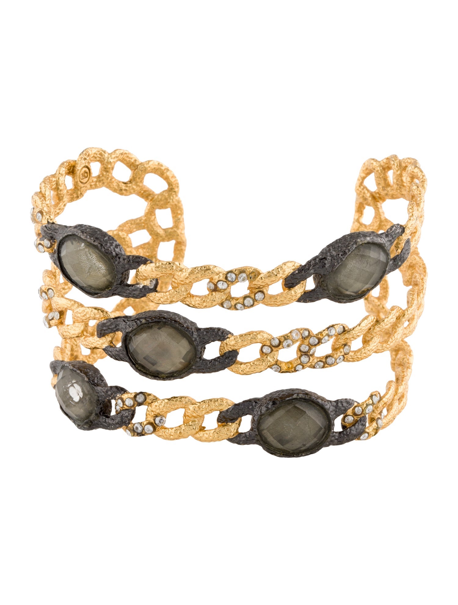 Alexis Bittar Crystal Cluster Triple Chain Cuff Bracelet
