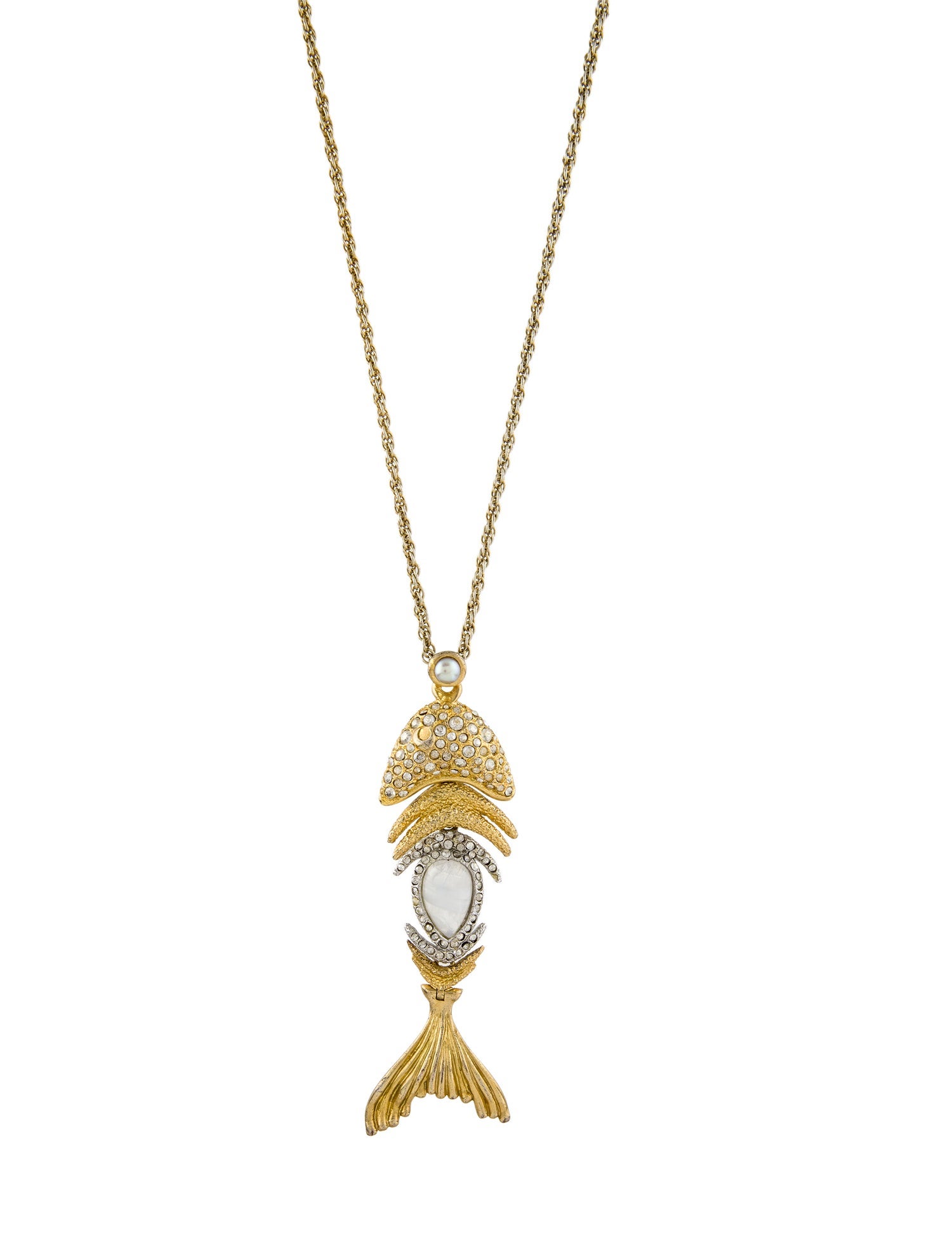 Alexis Bittar Pearl & Crystal Fish Pendant Necklace
