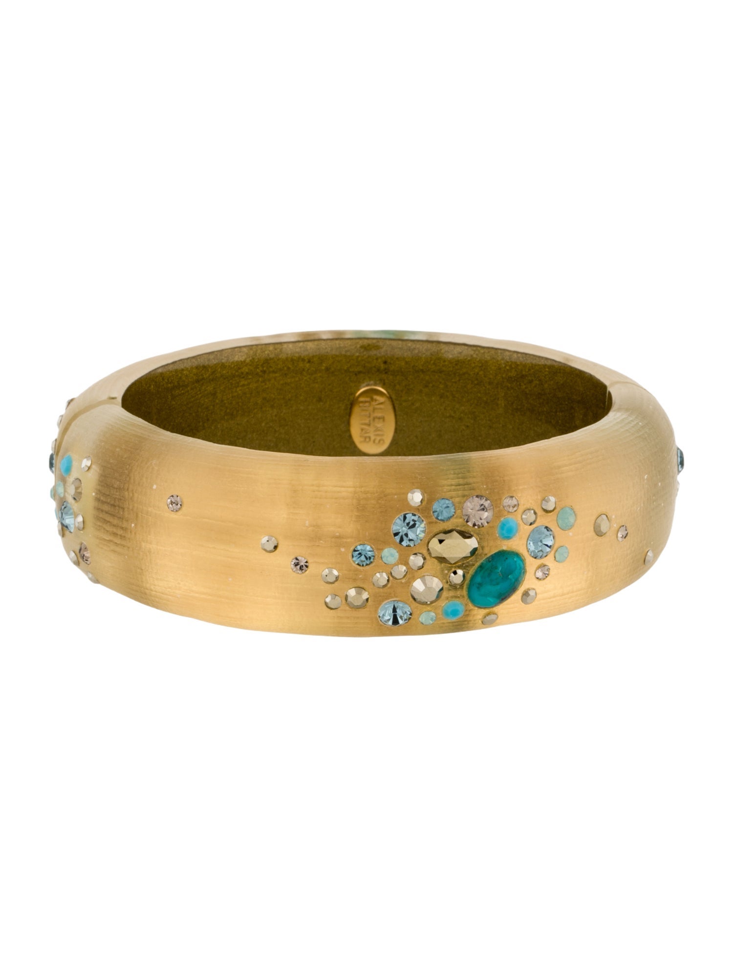 Alexis Bittar Crystal, Stone,& Lucite Hinged Bangle Bracelet