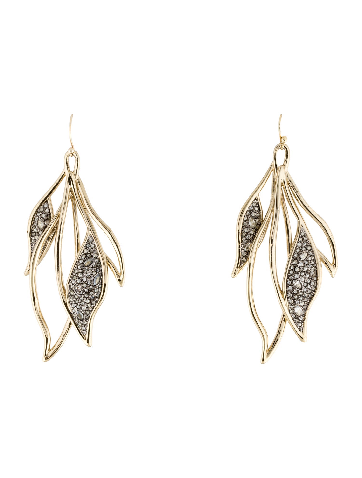 Alexis Bittar Crystal Encrusted Feather Wire Drop Earrings