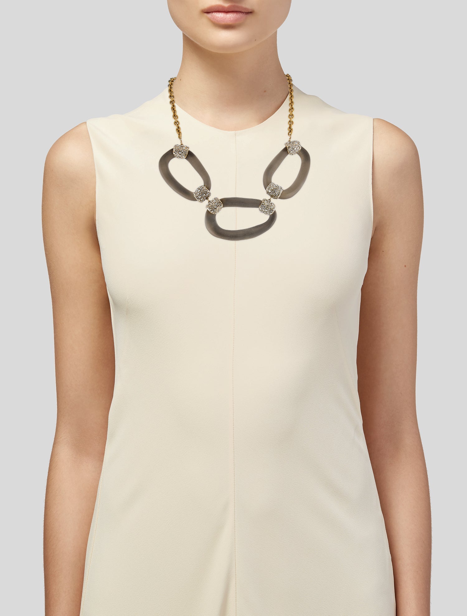 Alexis Bittar Crystal Encrusted & Lucite Silver Lining Link Necklace