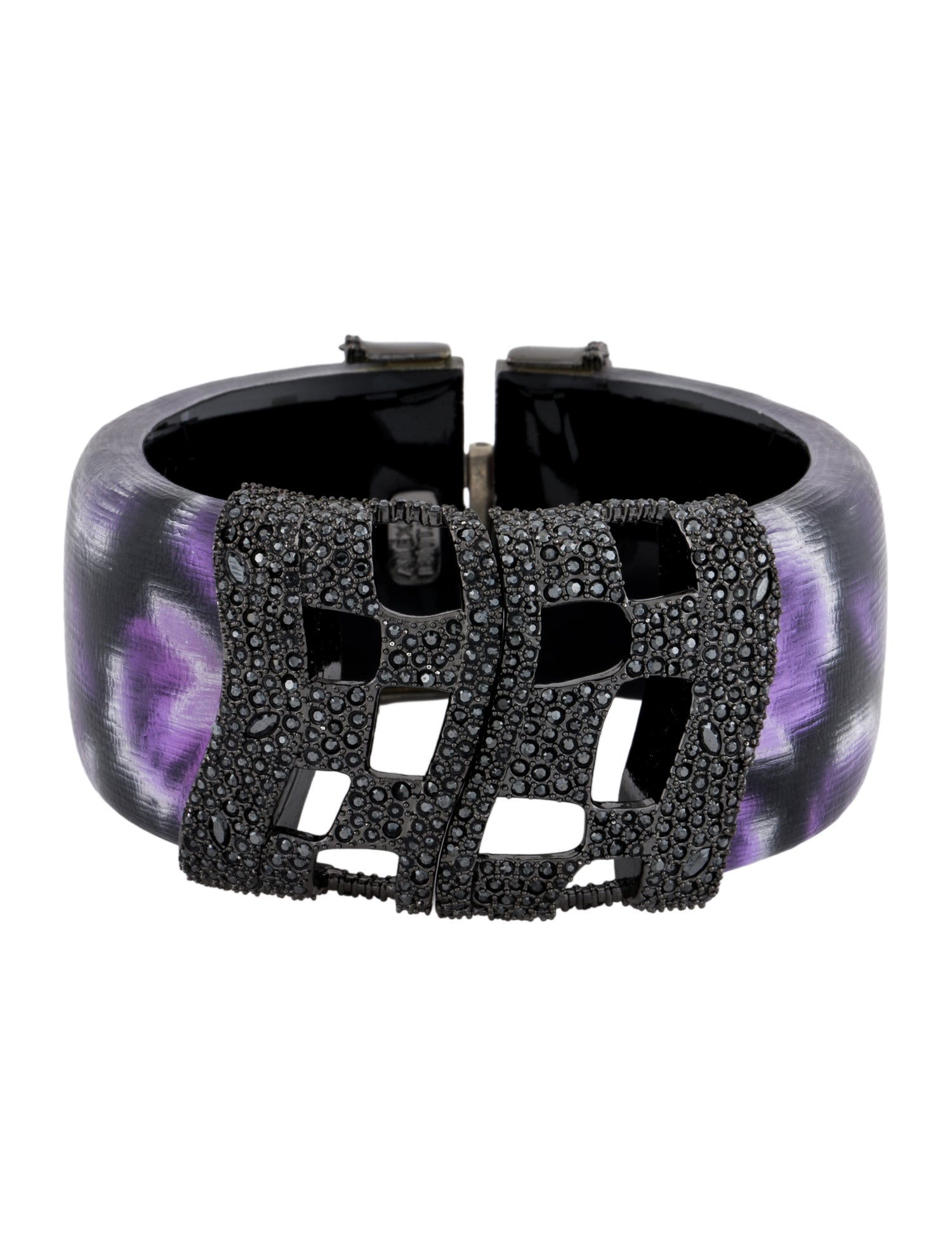 Alexis Bittar Floral, Lucite & Crystal Pavé Checkerboard Hinged Bracelet