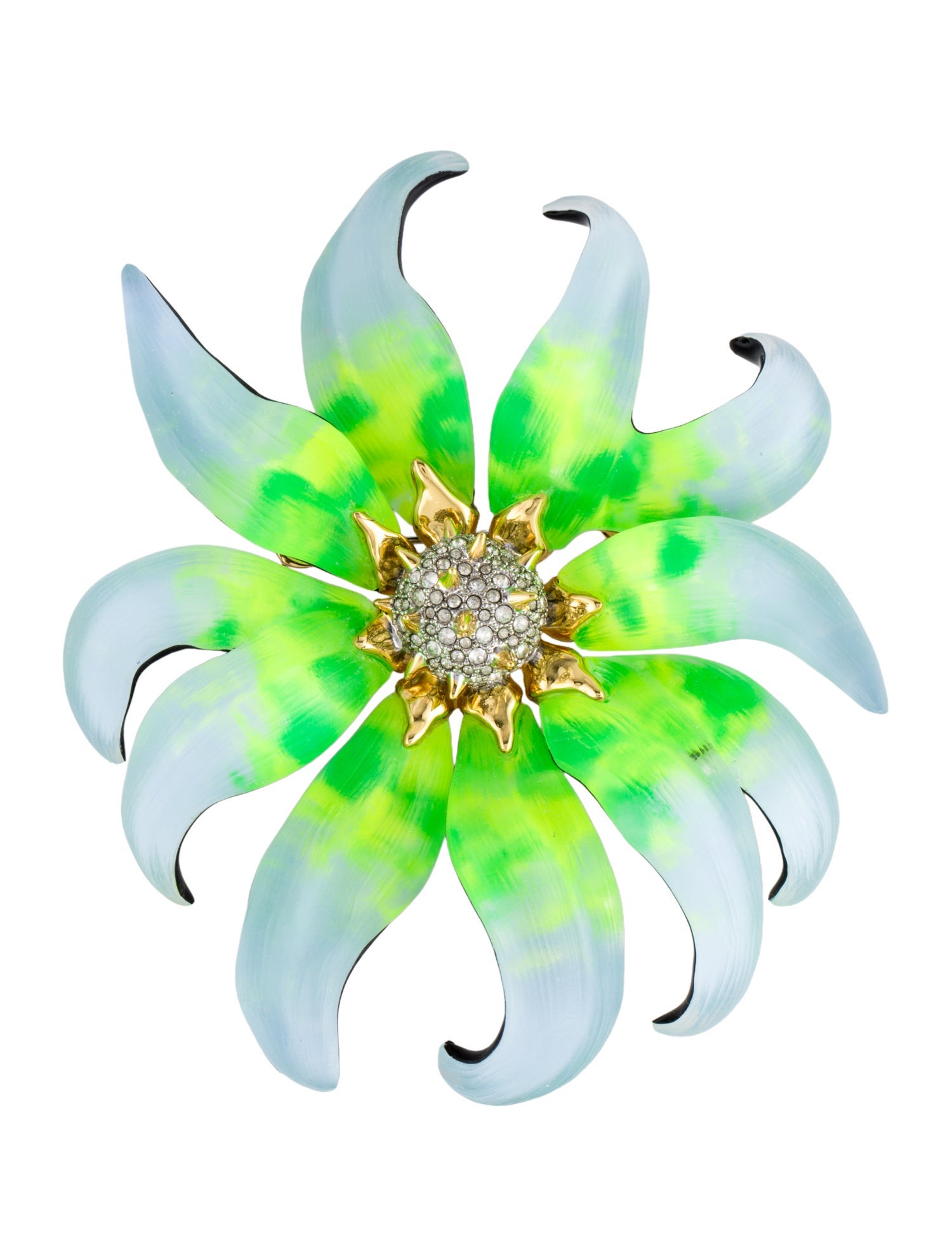Alexis Bittar Lucite & Crystal Lily Flower Brooch Pin