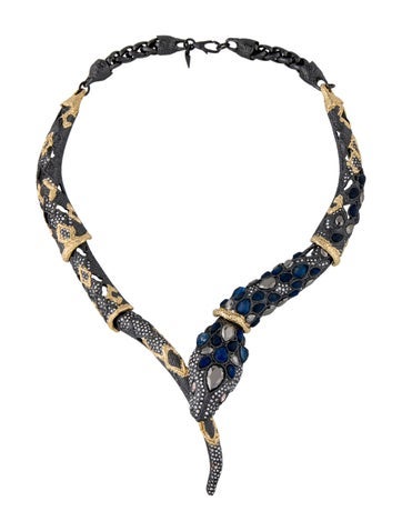 Pre-owned Alexis Bittar Crystal 'jardin De Papillon' Snake Collar Necklace, 17" In Multi