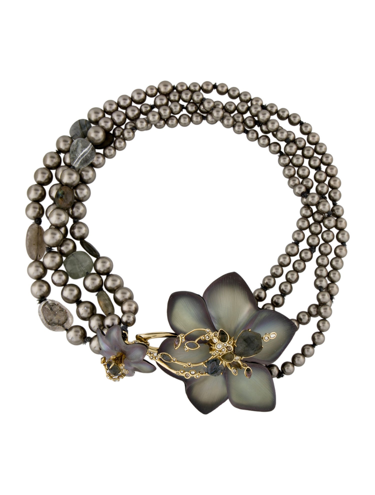 Alexis Bittar Lucite, Crystal, Stone & Faux Pearl Flower Torsade Multistrand Necklace