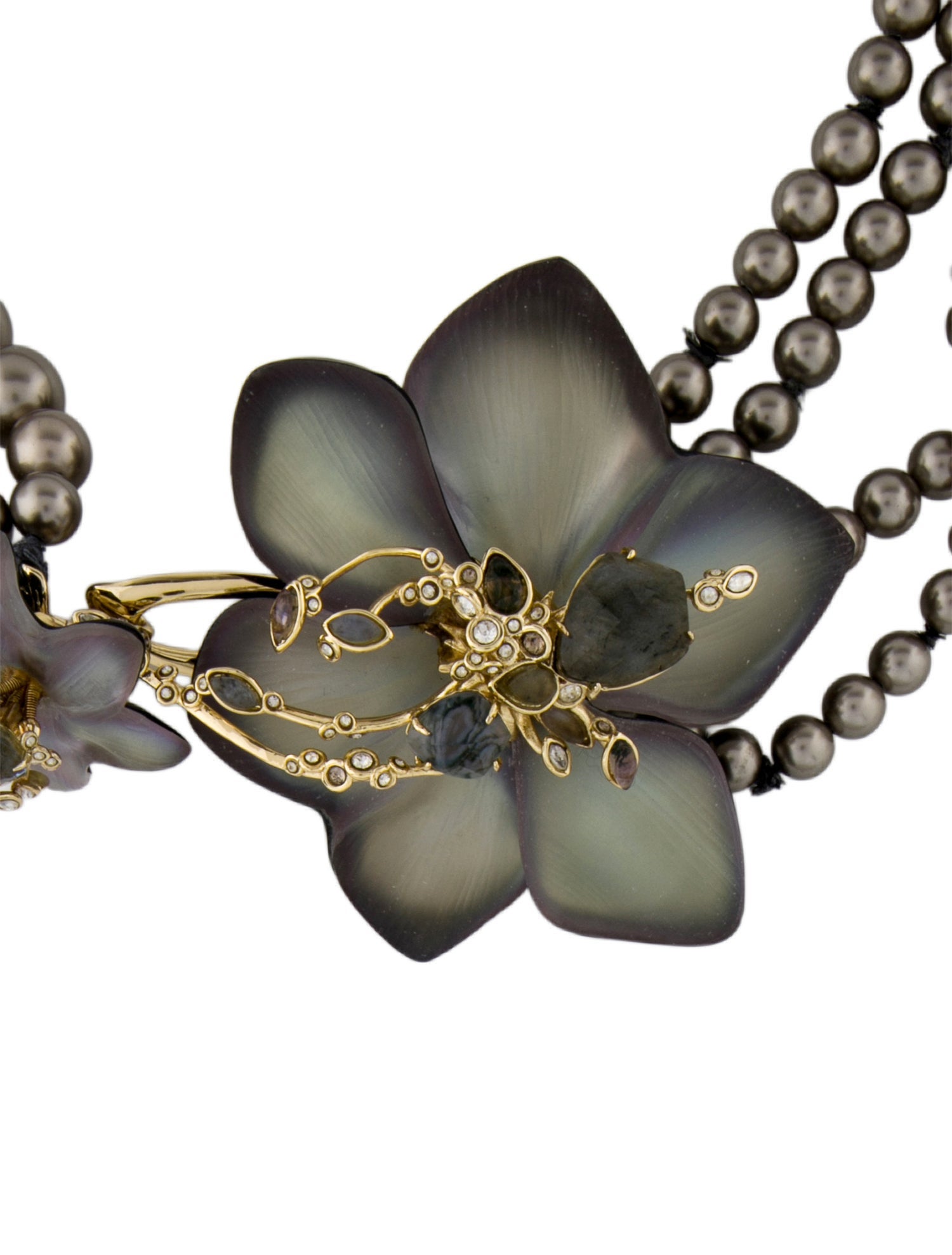 Alexis Bittar Lucite, Crystal, Stone & Faux Pearl Flower Torsade Multistrand Necklace