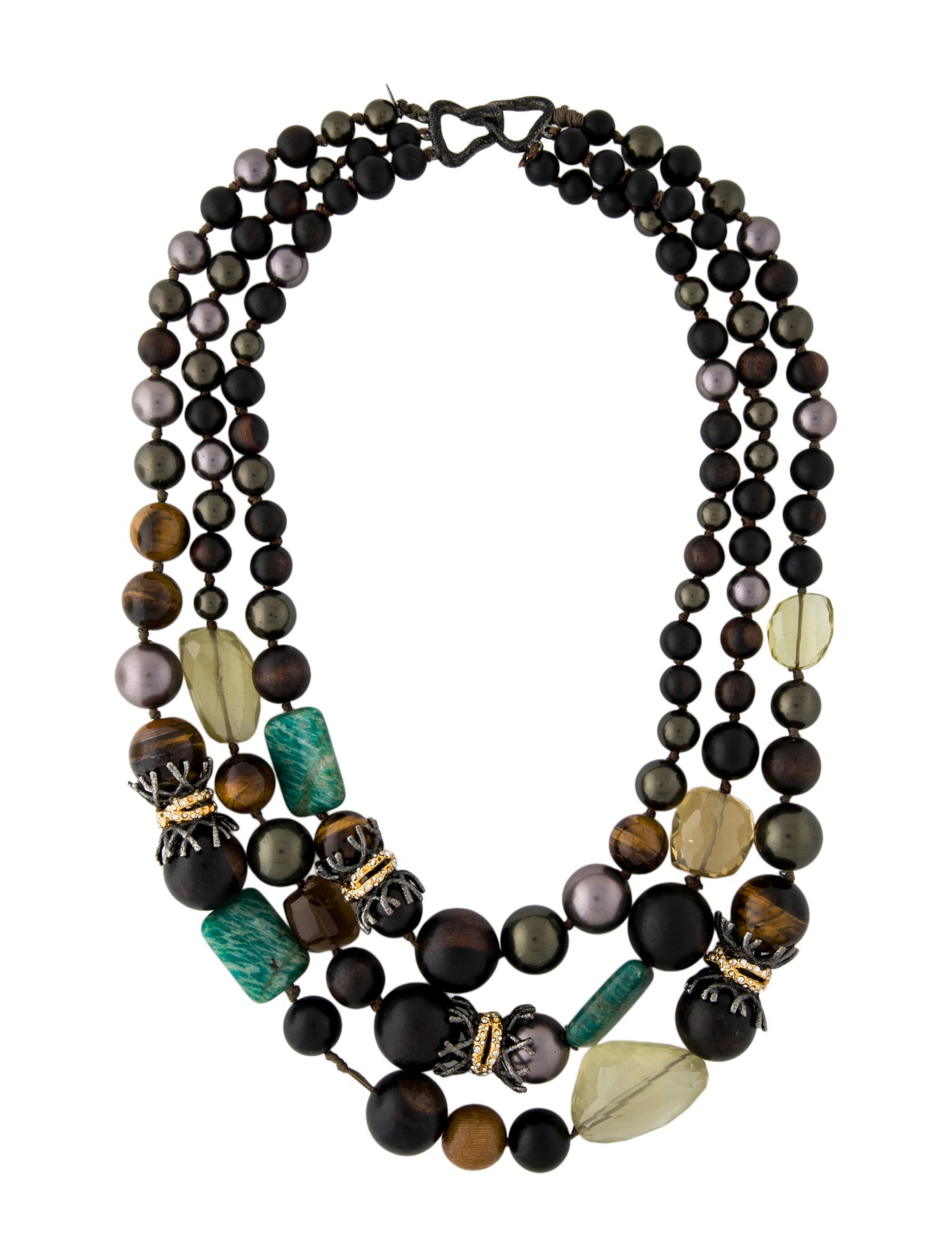 Alexis Bittar Pearl, Wood, Crystal, & Multicolor Stone Multistrand Necklace