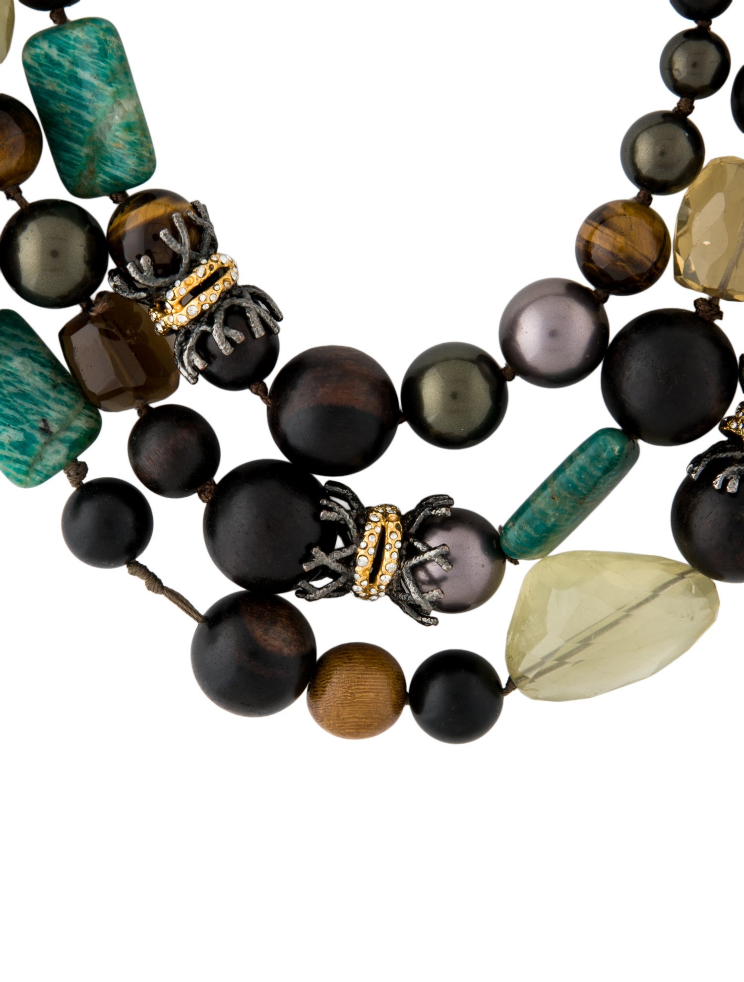 Alexis Bittar Pearl, Wood, Crystal, & Multicolor Stone Multistrand Necklace