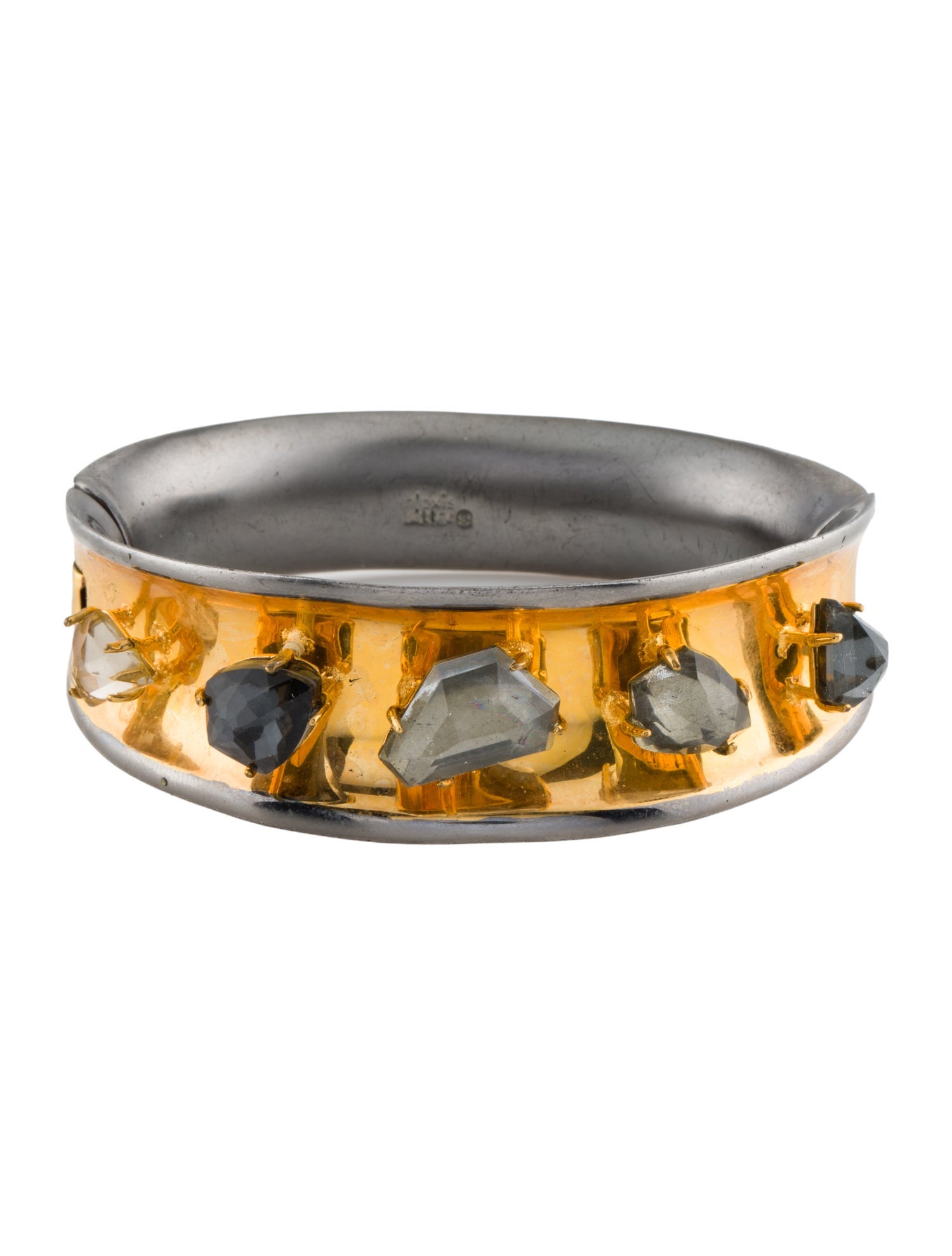 Alexis Bittar Vintage Stone Two-Tone Hinged Bracelet