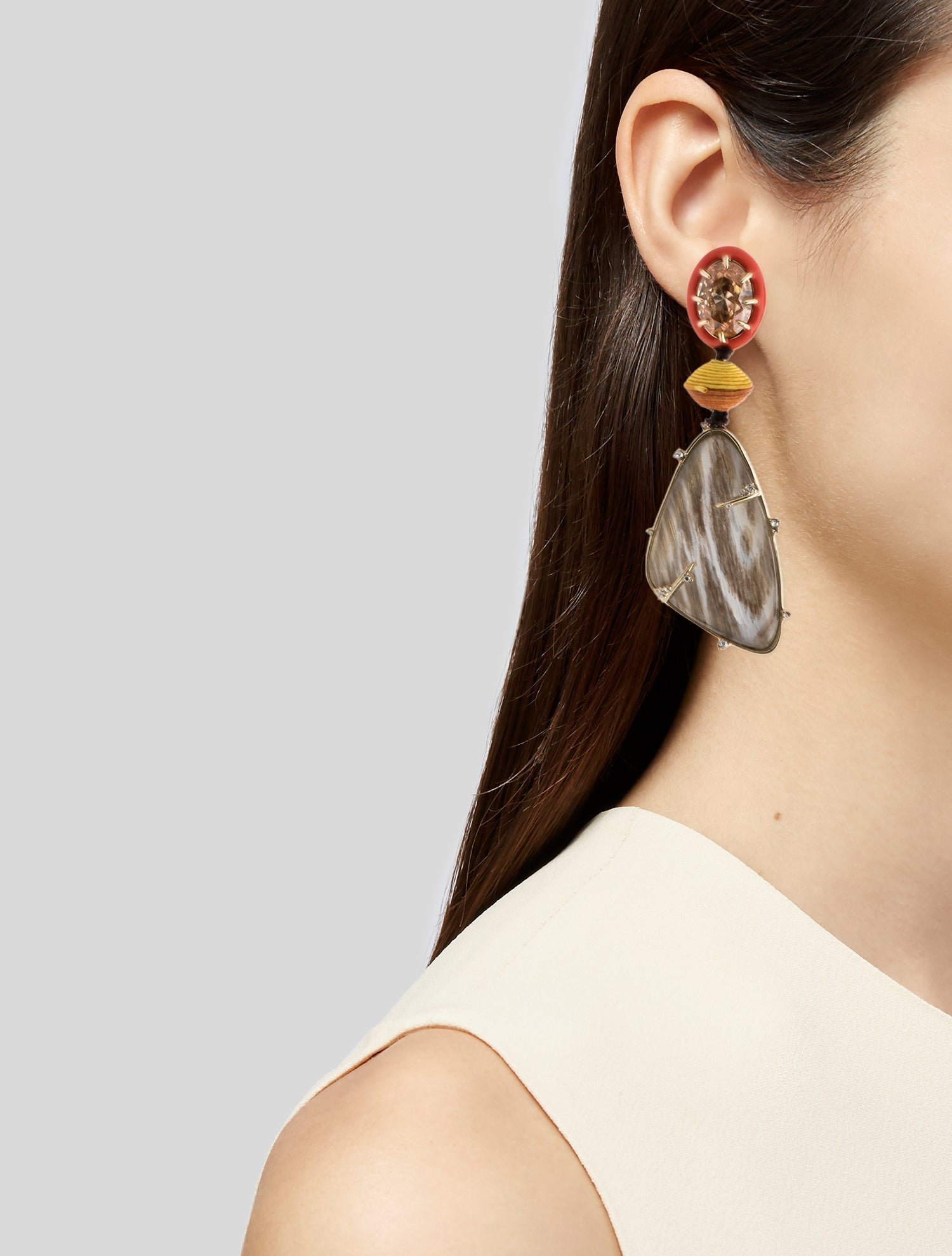 Alexis Bittar Lucite, Crystal & Enamel Wood Grain Drop Earrings