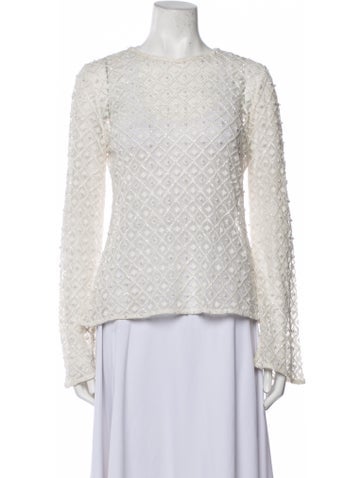 Aje Tops Lace Pattern Crew Neck Blouse Us6, Uk10 | L