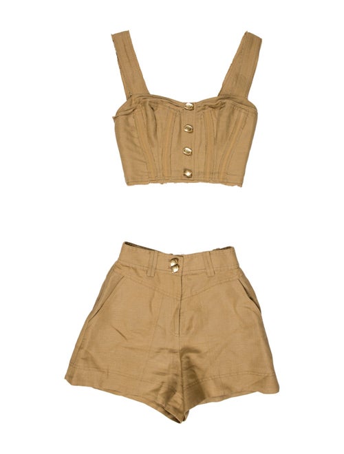 Aje Linen Raw-Edge Trim Short Set