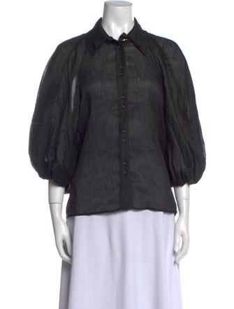 Aje Linen Three-Quarter Sleeve Button-Up Top