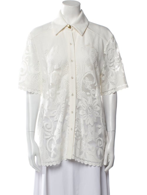 Aje Lace Pattern Short Sleeve Button-Up Top