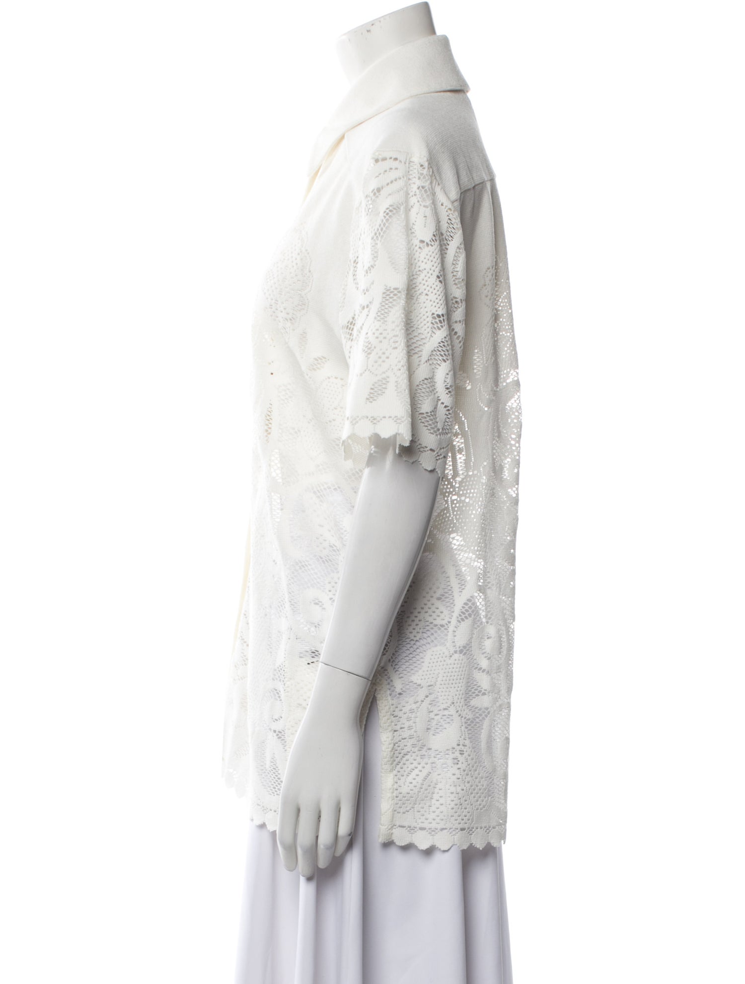 Aje Lace Pattern Short Sleeve Button-Up Top