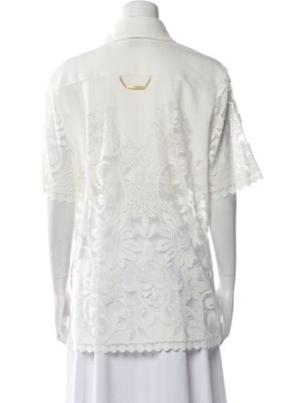 Aje Lace Pattern Short Sleeve Button-Up Top