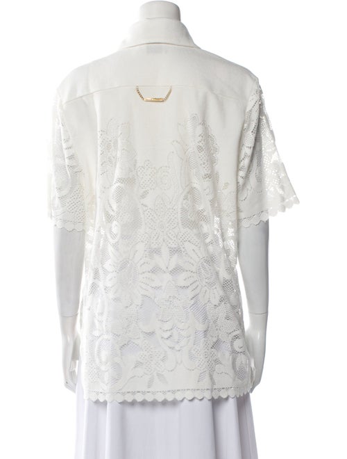 Aje Lace Pattern Short Sleeve Button-Up Top