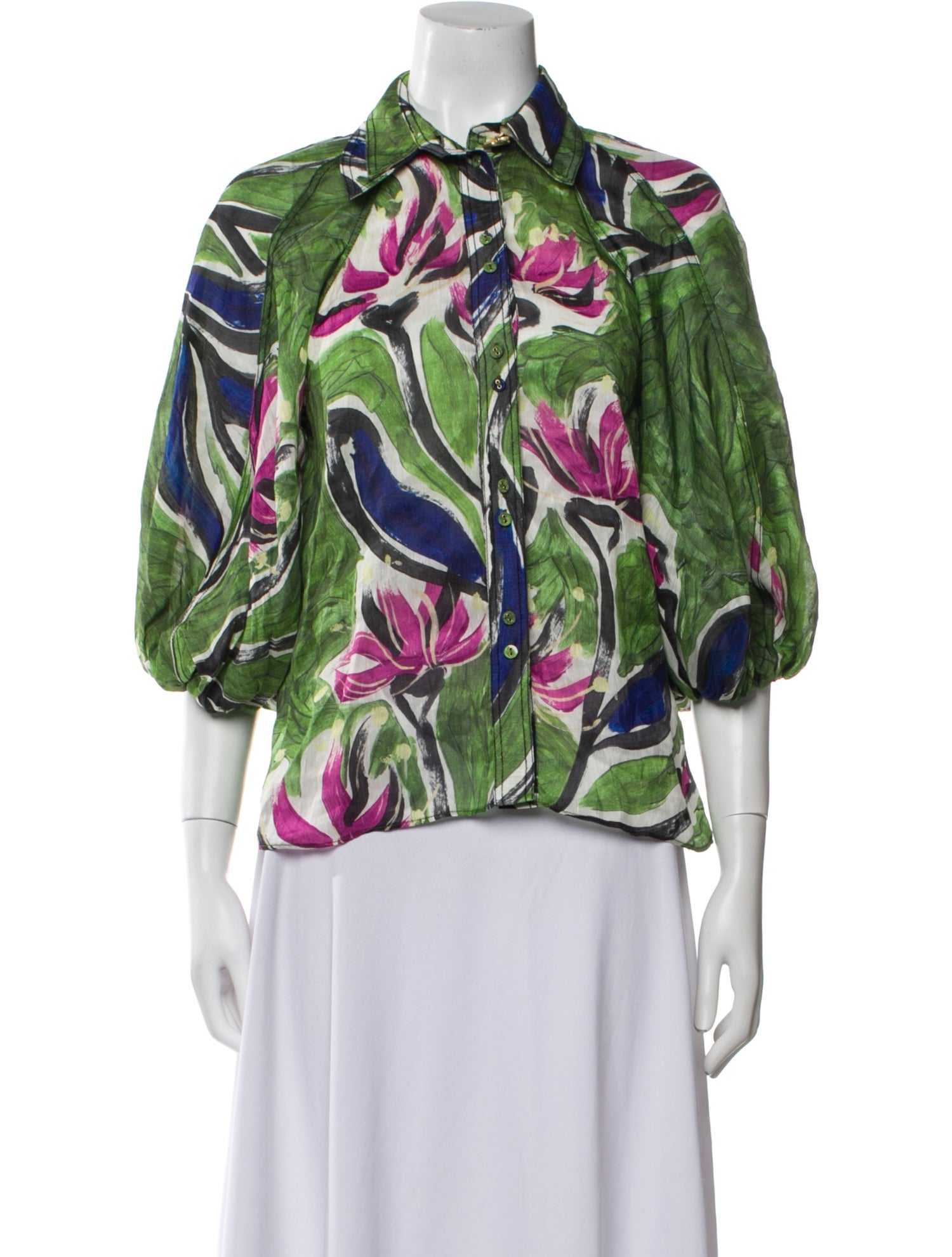 Aje Linen Printed Button-Up Top w/ Tags