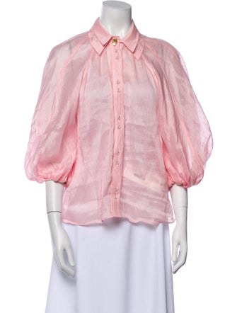 Aje Linen Three-Quarter Sleeve Button-Up Top