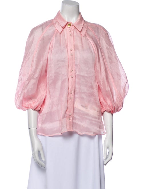 Aje Linen Three-Quarter Sleeve Button-Up Top